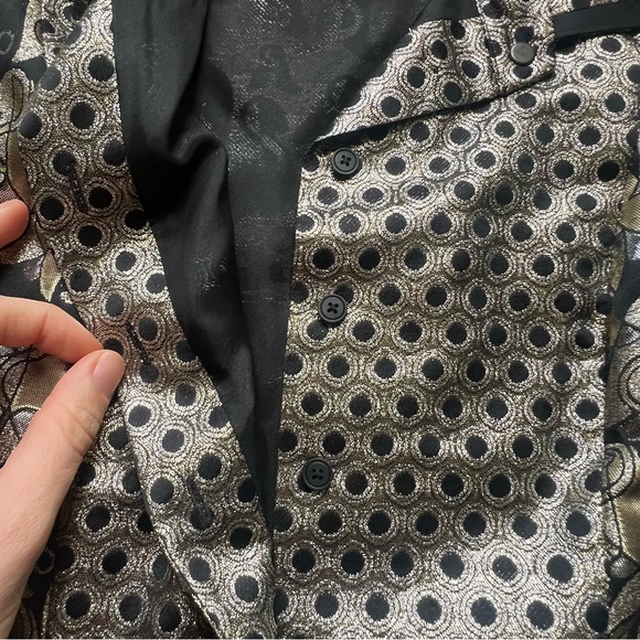 Victoria Beckham gold & black lame geometric print shirt dress - Picture 11 of 16